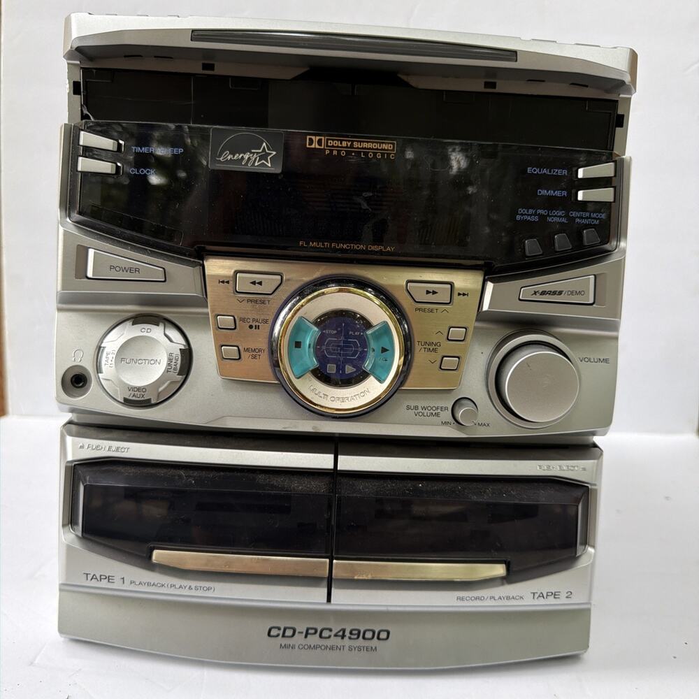 Sharp CD-PC-4900 Mini Component System 3-CD Changer Cassette AM/FM Tested Works